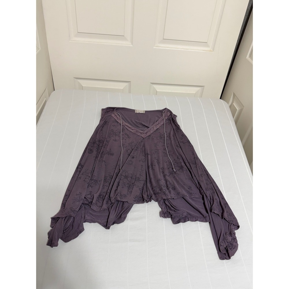 Altar'd State Purple Floral Crochet Lace Trim Boho Sleeveless Drape Top Medium